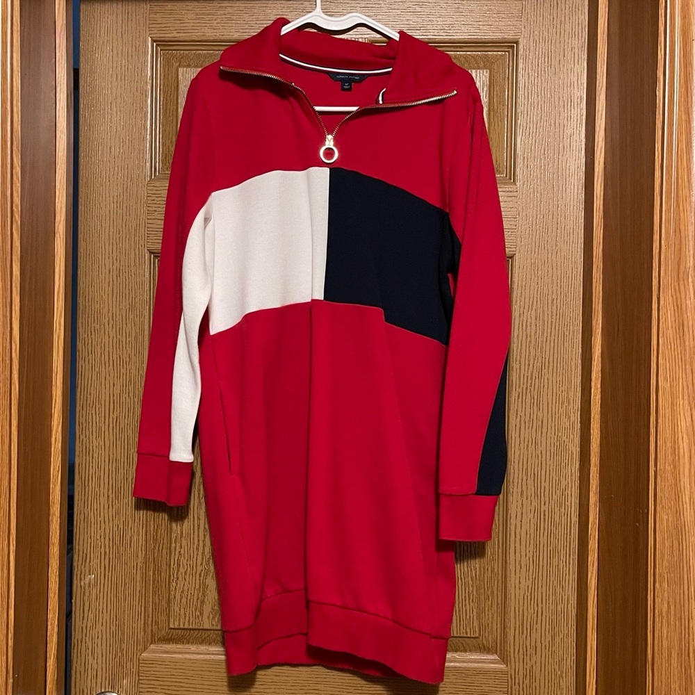 Size small, red sweatshirt dress, Tommy Hilfigir
